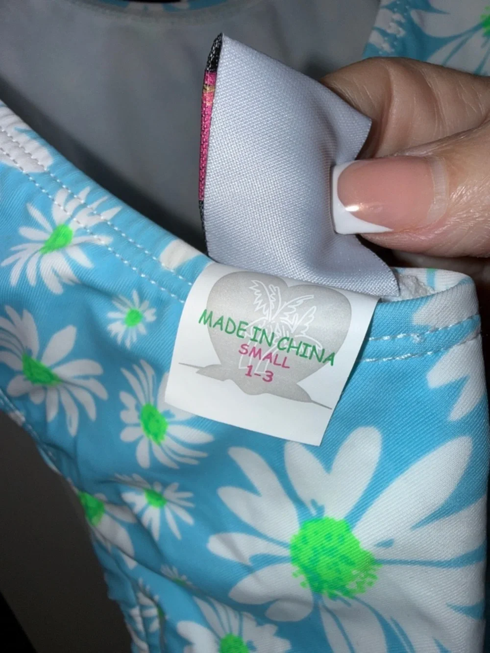 ISLAND LOVE  Fun Retro Blue Ditsy Daisy Print One-Piece Tank Swimsuit Small